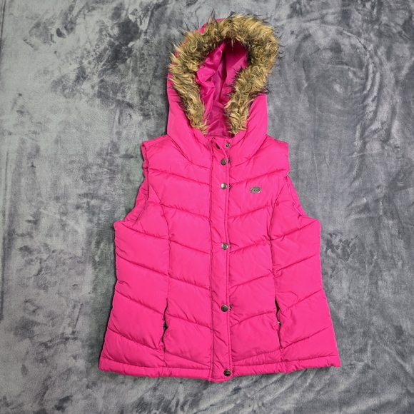 VTG Ecko Red Juniors Large Pink Puffer Jacket Faux Fur Hood Winter Coat - Picture 1 of 14